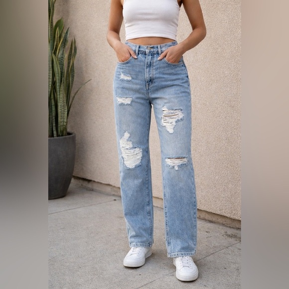 KanCan Denim - KanCan High Rise Distressed Straight Leg Jeans